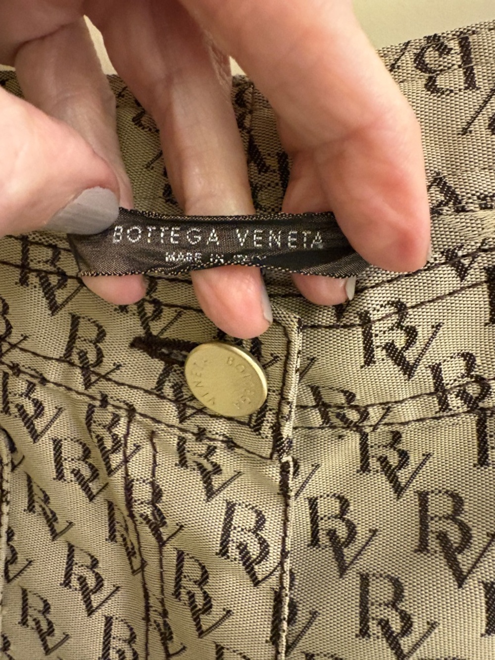 Bottega Veneta tan, brown logo straight leg pants. - Picture 3 of 14
